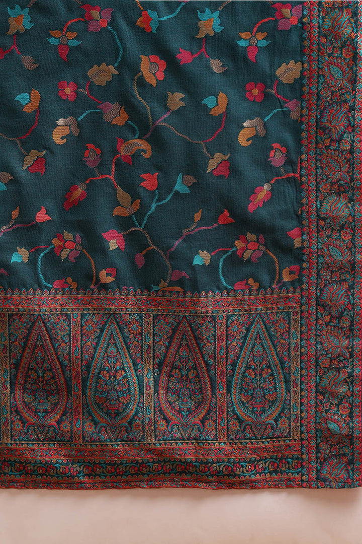 ZERESOUQ-Teal-Blue-Poly-Chanderi-Woven-Design-Straight-Suit-Set