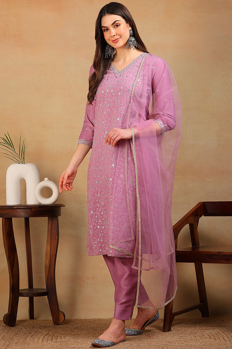 Lavender-Silk-Blend-Solid-Embroidered-3-Piece-Kurta-Set