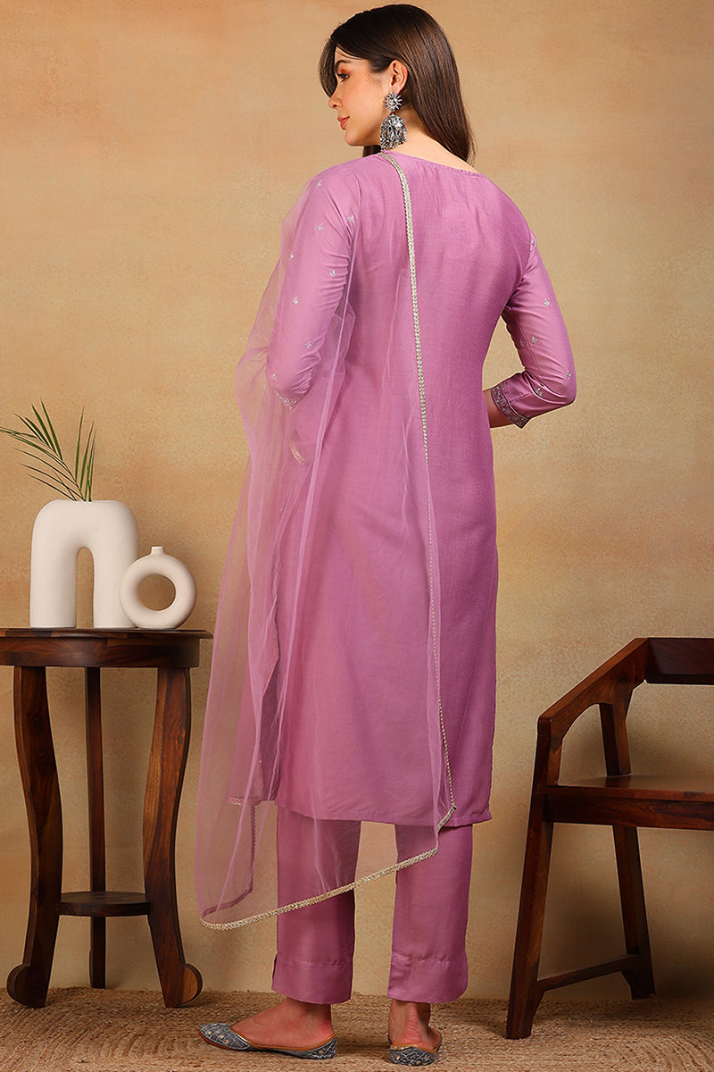 Lavender-Silk-Blend-Solid-Embroidered-3-Piece-Kurta-Set