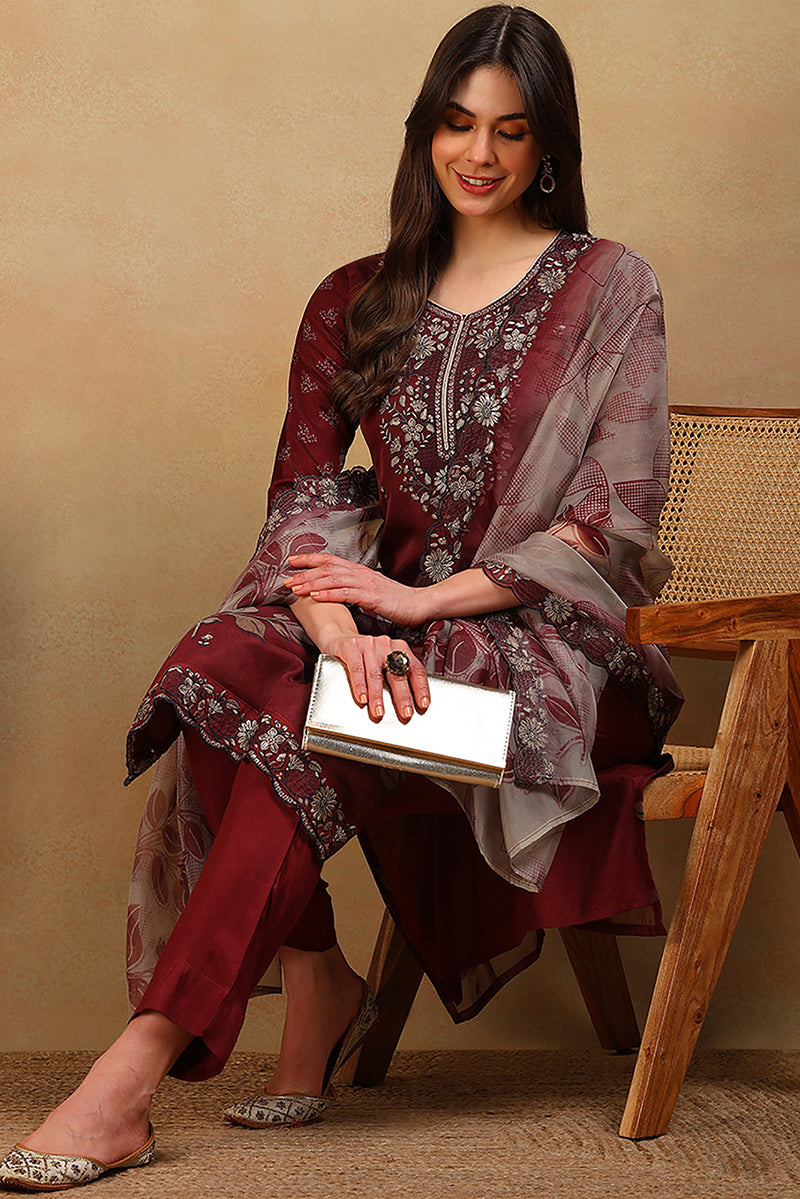 White-Silk-Blend-Embroidered-Straight-3-Piece-Kurta-Set