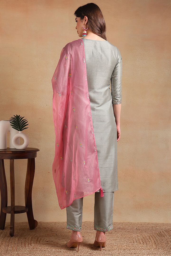 Grey-Silk-Blend-Floral-Embroidered-Straight-3-Piece-Kurta-Set