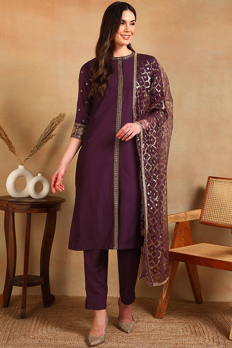 White-Silk-Blend-Embroidered-Straight-3-Piece-Kurta-Set