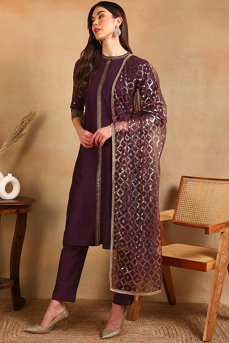 White-Silk-Blend-Embroidered-Straight-3-Piece-Kurta-Set