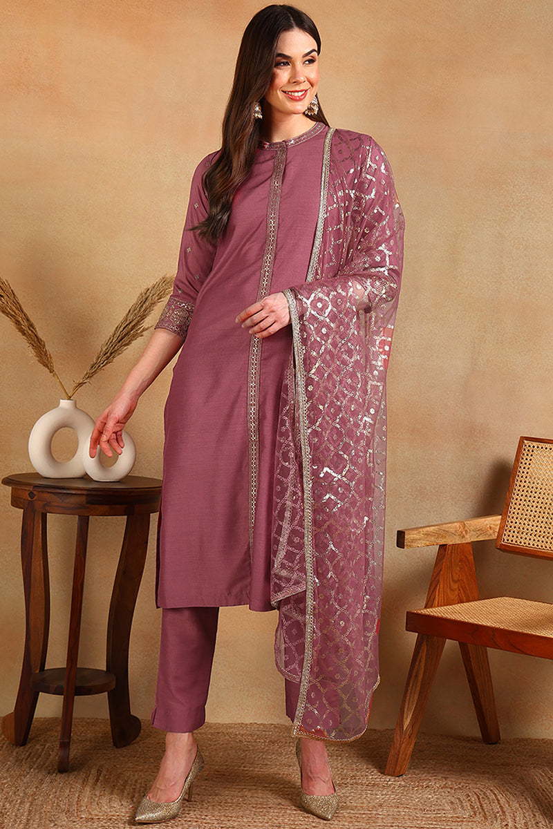 White-Silk-Blend-Embroidered-Straight-3-Piece-Kurta-Set