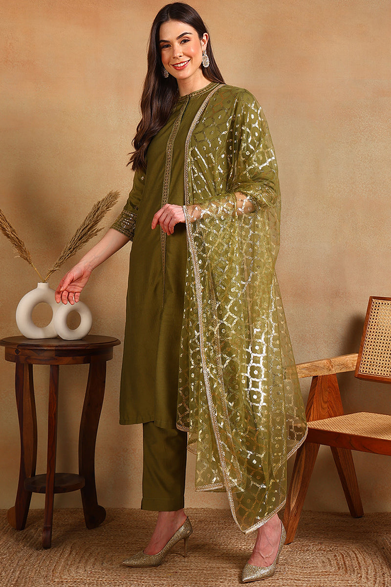 White-Silk-Blend-Embroidered-Straight-3-Piece-Kurta-Set