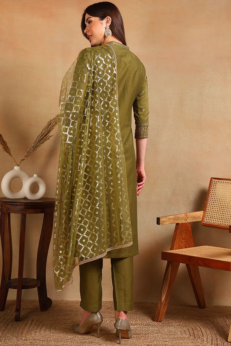 White-Silk-Blend-Embroidered-Straight-3-Piece-Kurta-Set