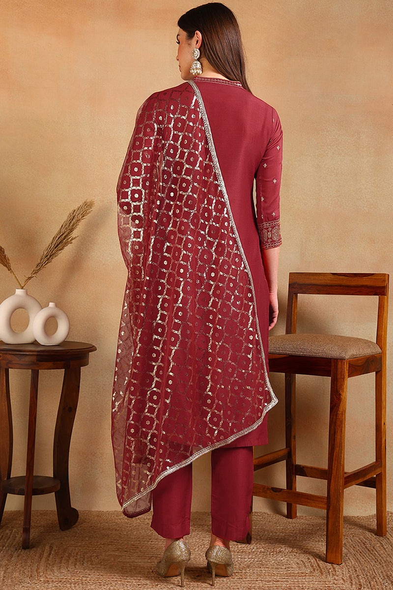 White-Silk-Blend-Embroidered-Straight-3-Piece-Kurta-Set