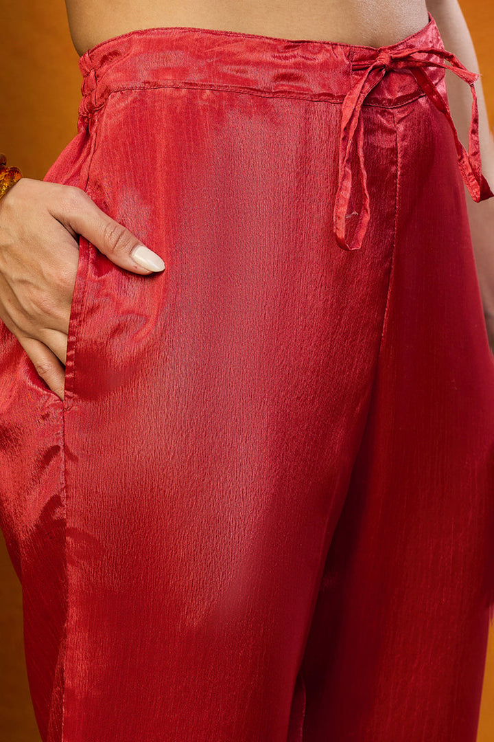 Red-Silk-Blend-Floral-Printed-A-Line-Set
