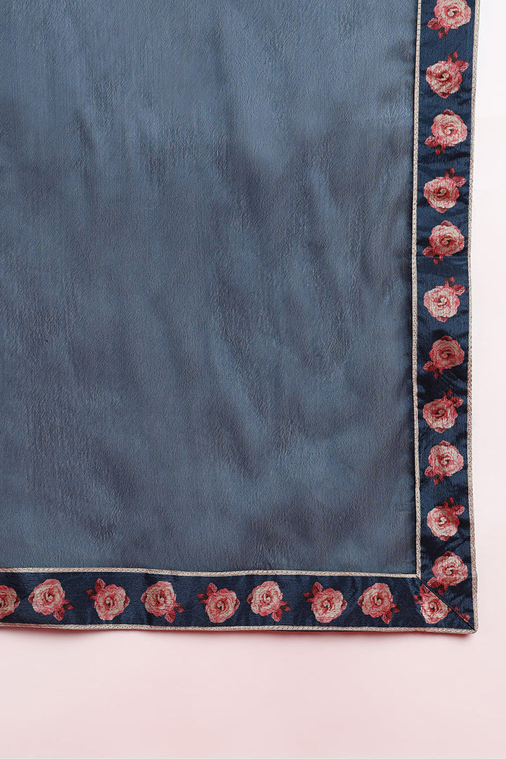 Blue-Silk-Blend-Floral-Printed-A-Line-Set