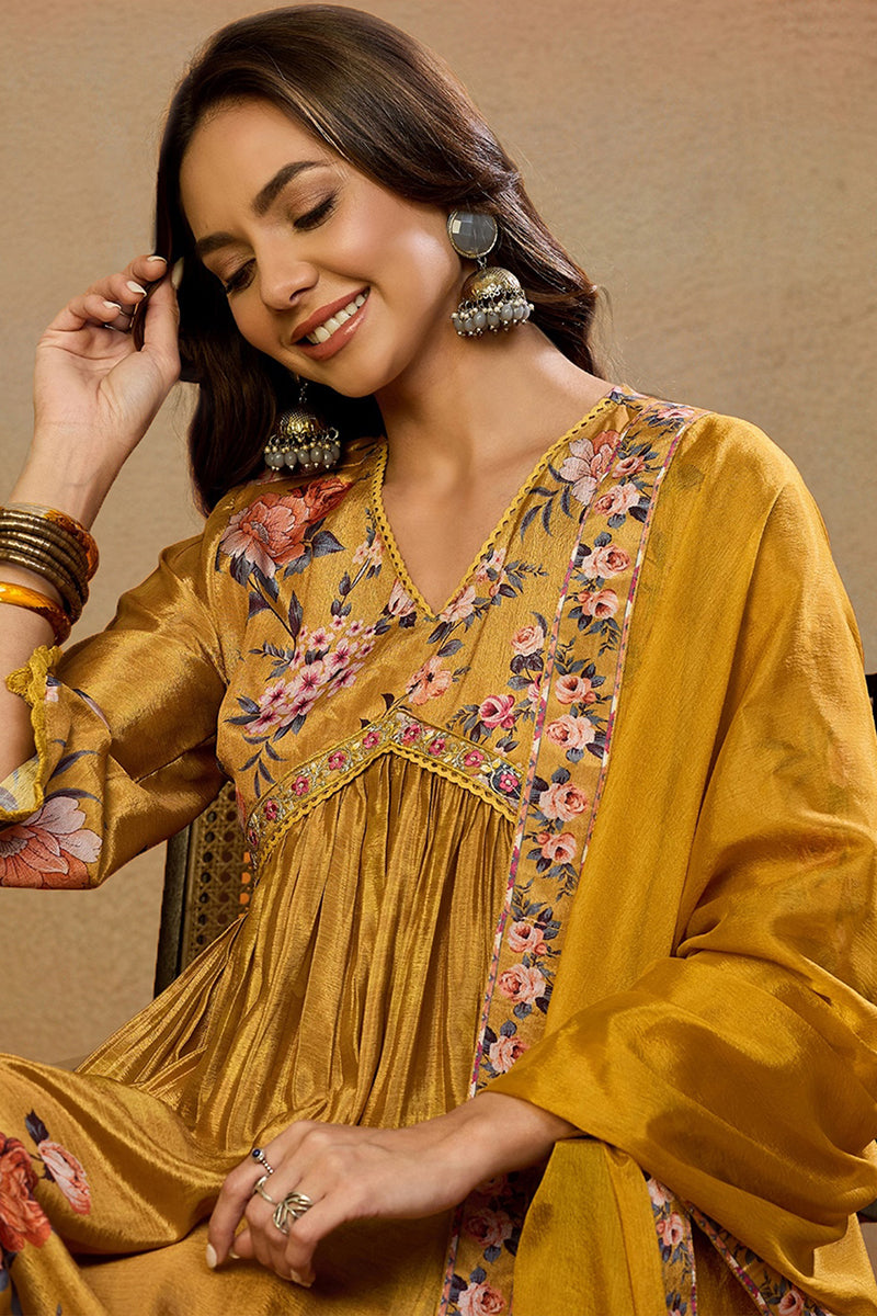 Mustard-Silk-Blend-Floral-Printed-A-Line-Set