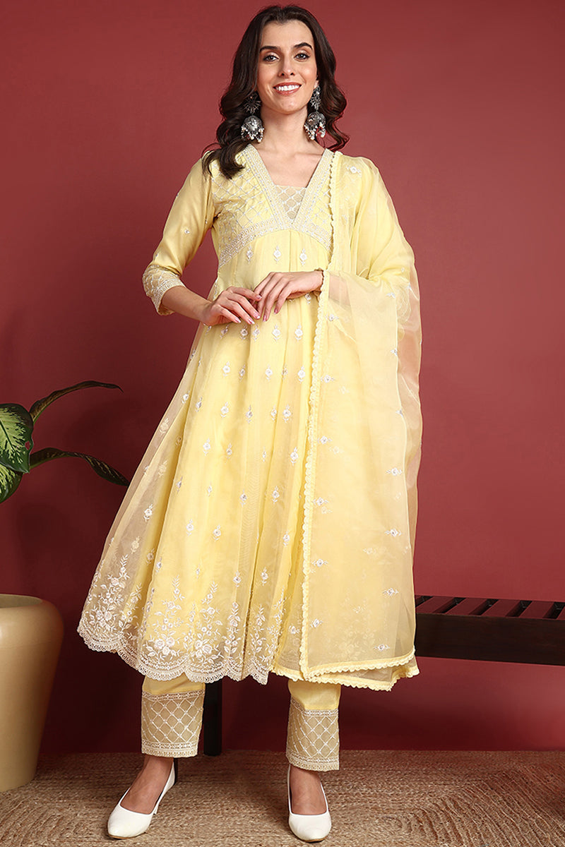 Yellow-Organza-Solid-Embroidered-Anarkali-Set