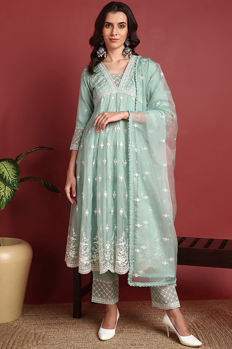 Sea-Green-Organza-Solid-Embroidered-Anarkali-Set