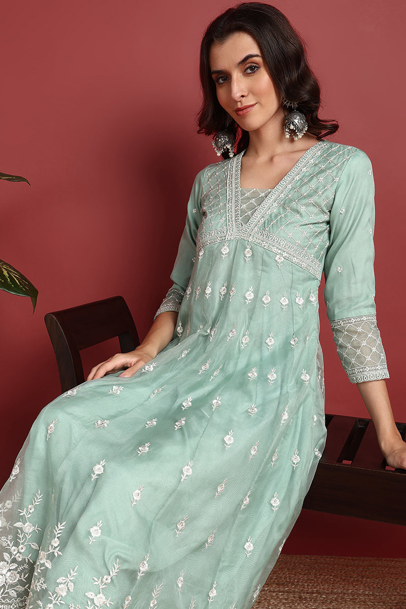 Sea-Green-Organza-Solid-Embroidered-Anarkali-Set