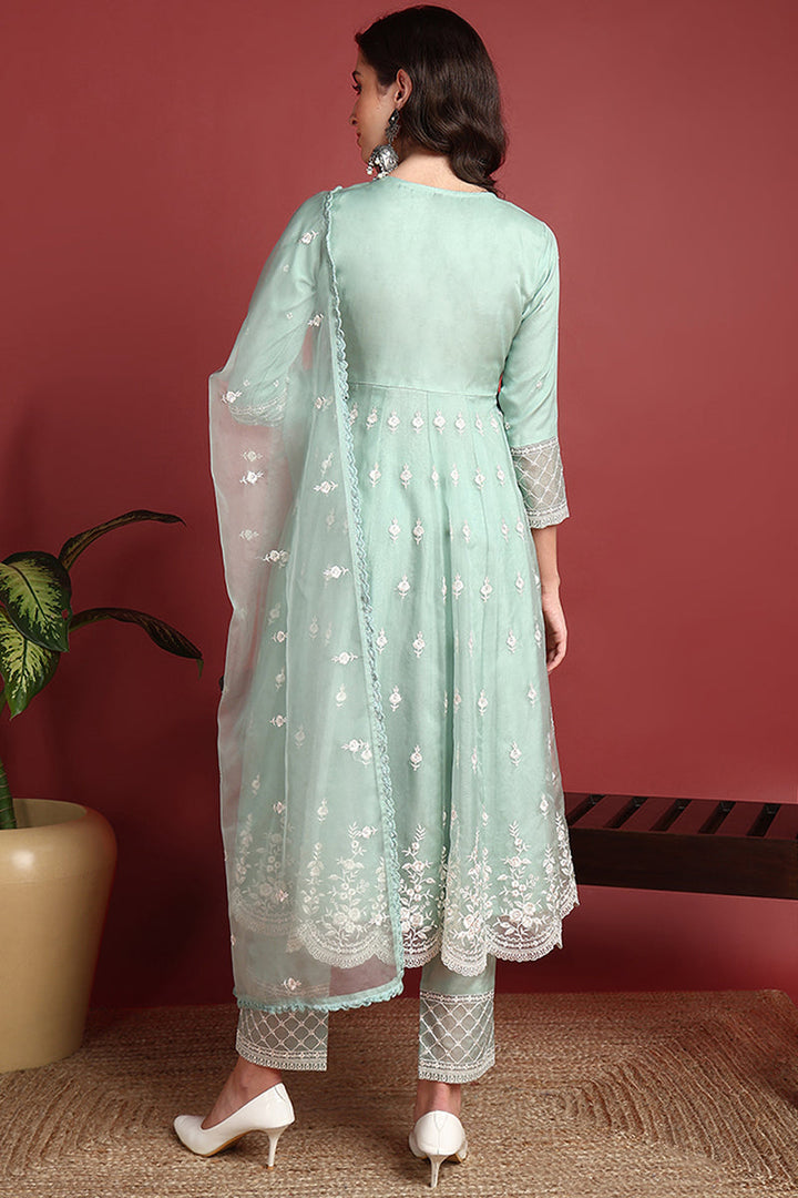 Sea-Green-Organza-Solid-Embroidered-Anarkali-Set