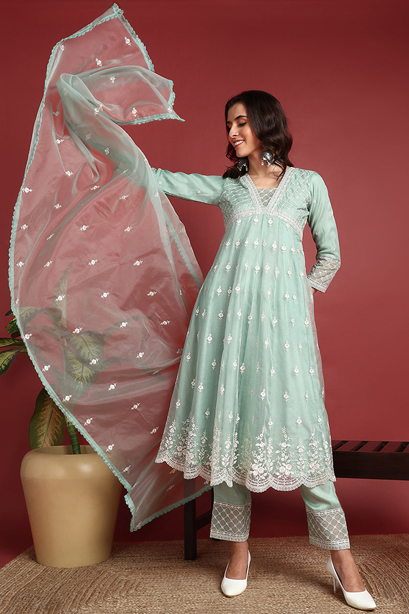 Sea-Green-Organza-Solid-Embroidered-Anarkali-Set