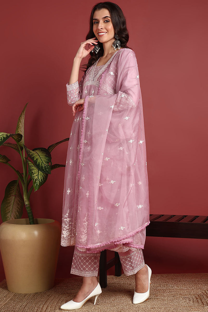 Pink-Organza-Solid-Embroidered-Anarkali-Set