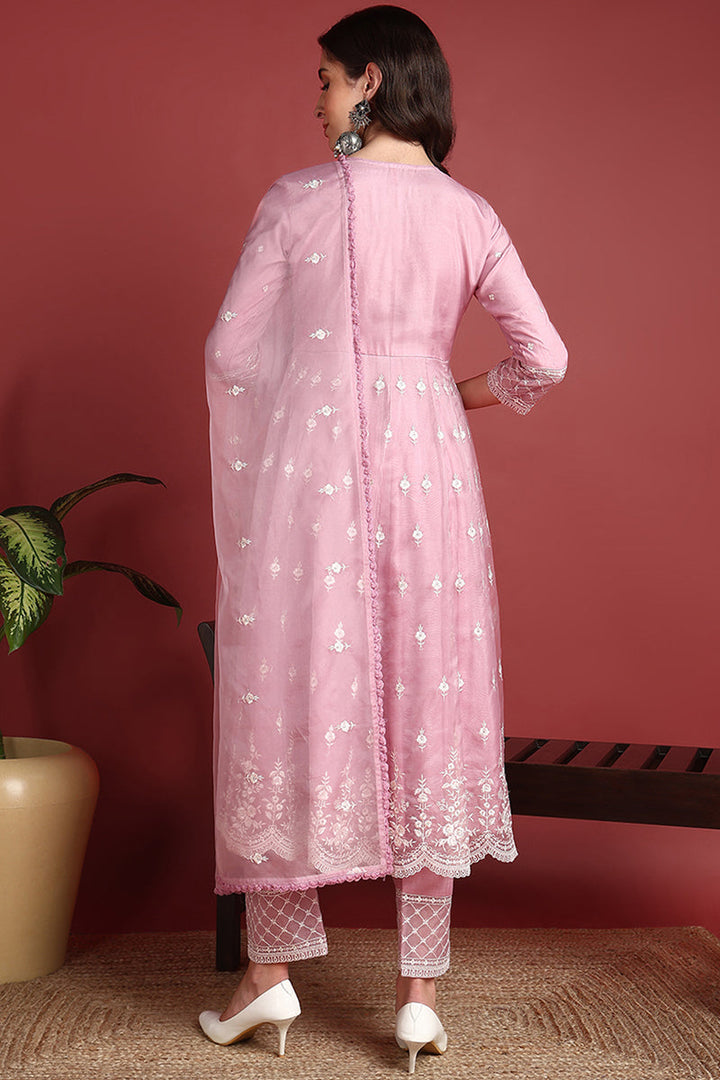 Pink-Organza-Solid-Embroidered-Anarkali-Set