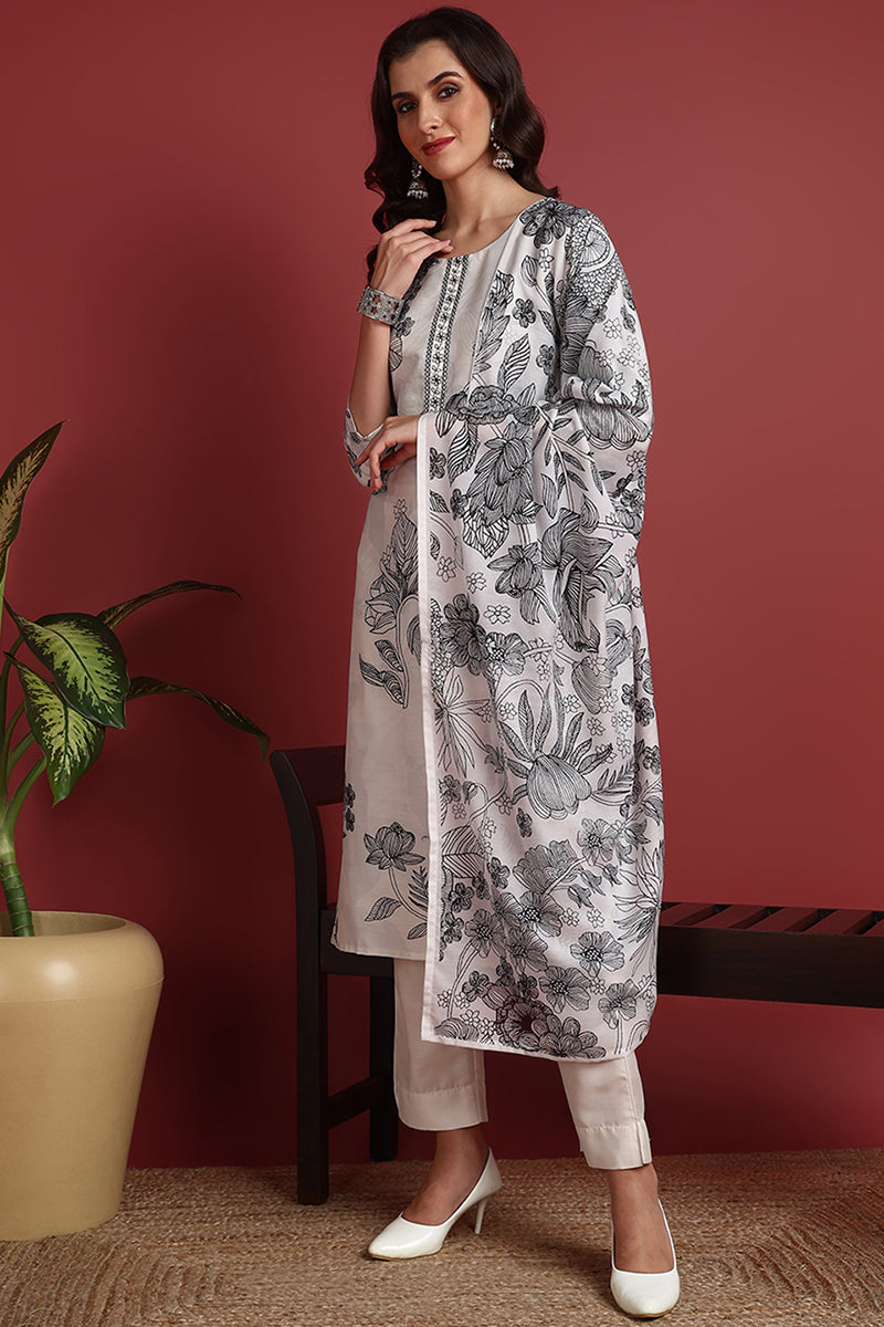 Off-White-Silk-Blend-Floral-Printed-Straight-3-Piece-Kurta-Set