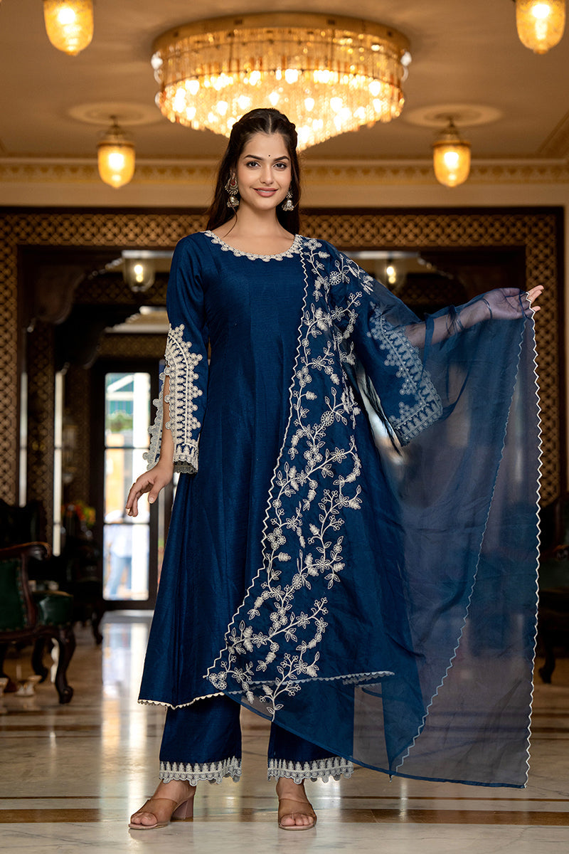 Blue-Silk-Blend-Solid-Embroidered-Anarkali-3-Piece-Anarkali-Set