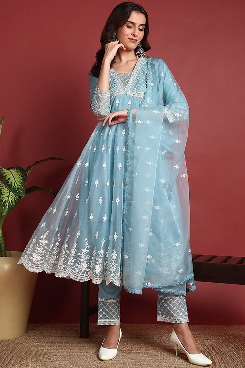 Blue-Organza-Solid-Embroidered-Anarkali-Set