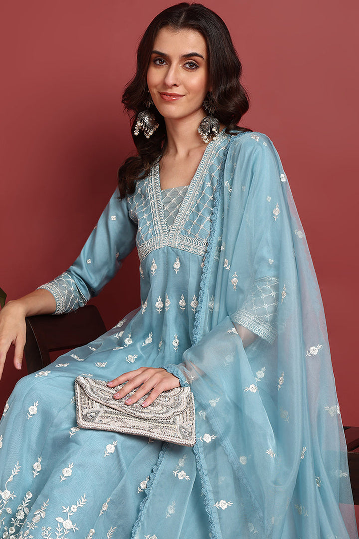 Blue-Organza-Solid-Embroidered-Anarkali-Set