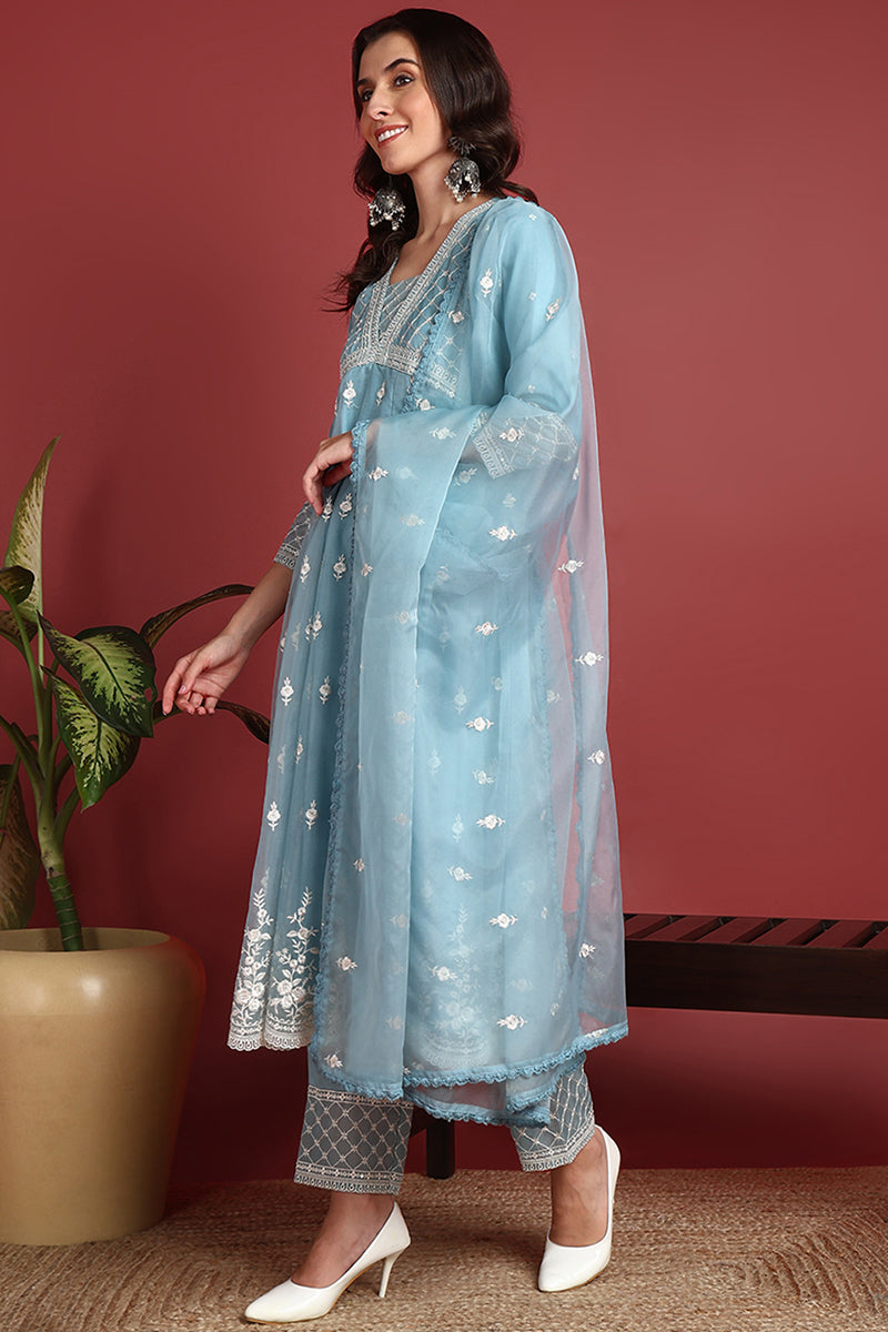 Blue-Organza-Solid-Embroidered-Anarkali-Set
