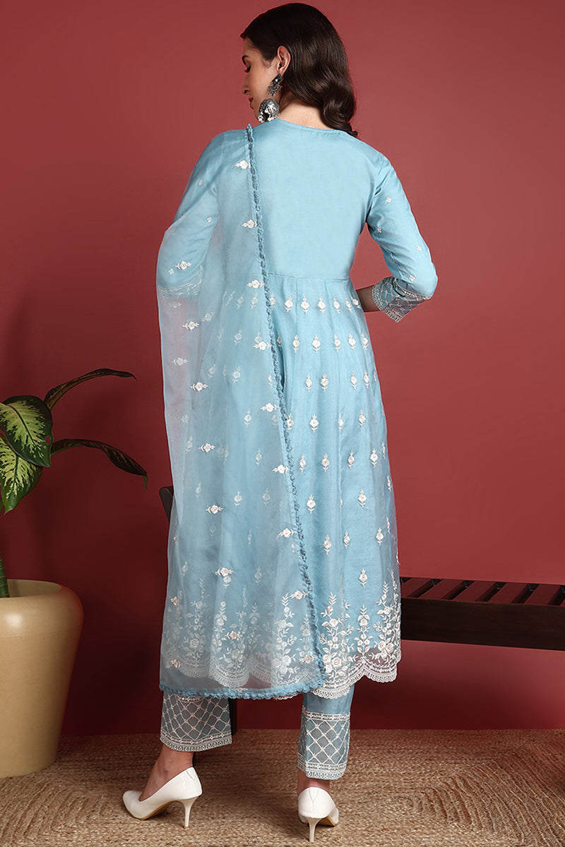 Blue-Organza-Solid-Embroidered-Anarkali-Set