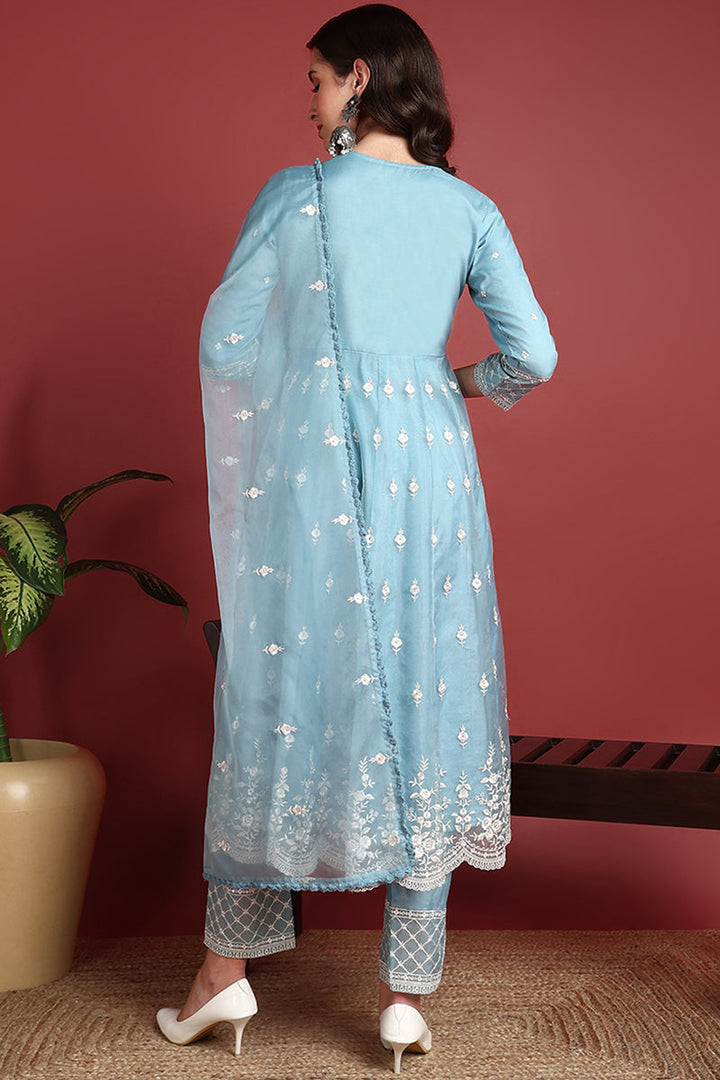 Blue-Organza-Solid-Embroidered-Anarkali-Set