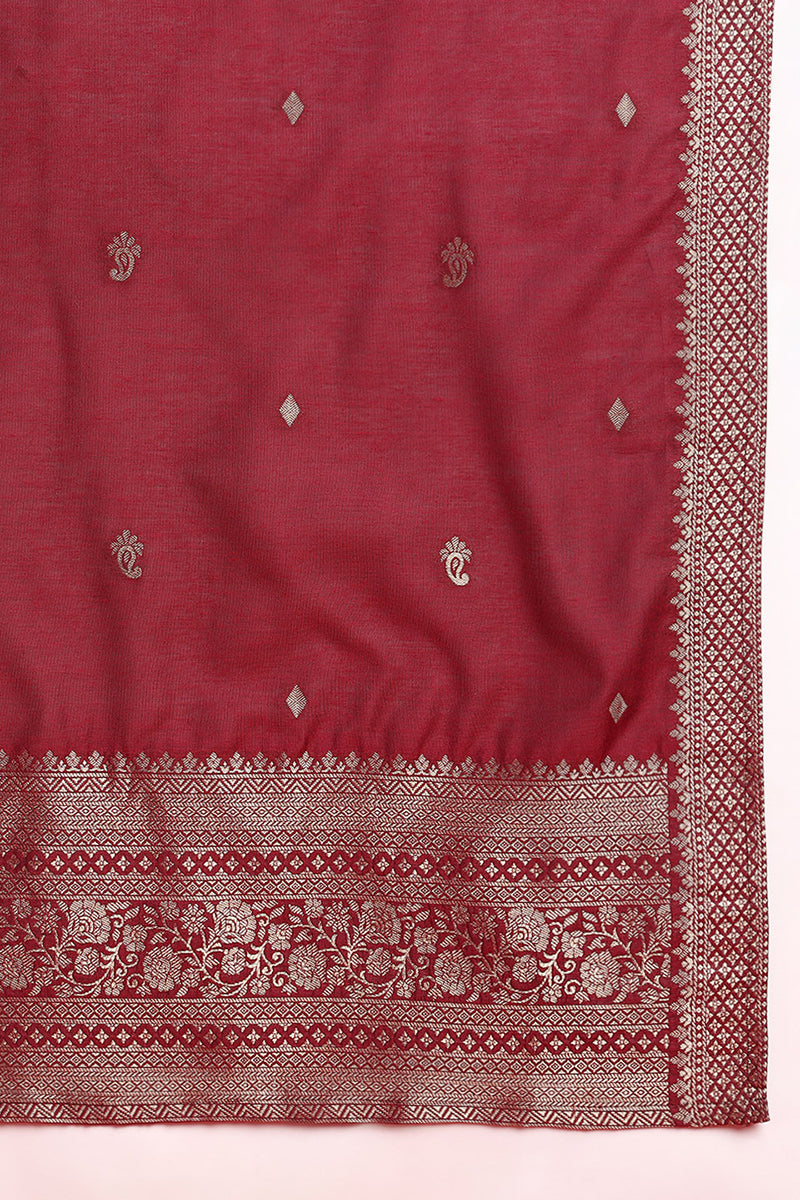 Maroon-Silk-Blend-Motifs-Straight-3-Piece-Kurta-Set