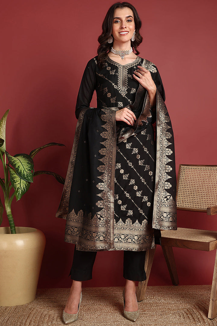 Black-Silk-Blend-Motifs-Straight-3-Piece-Kurta-Set