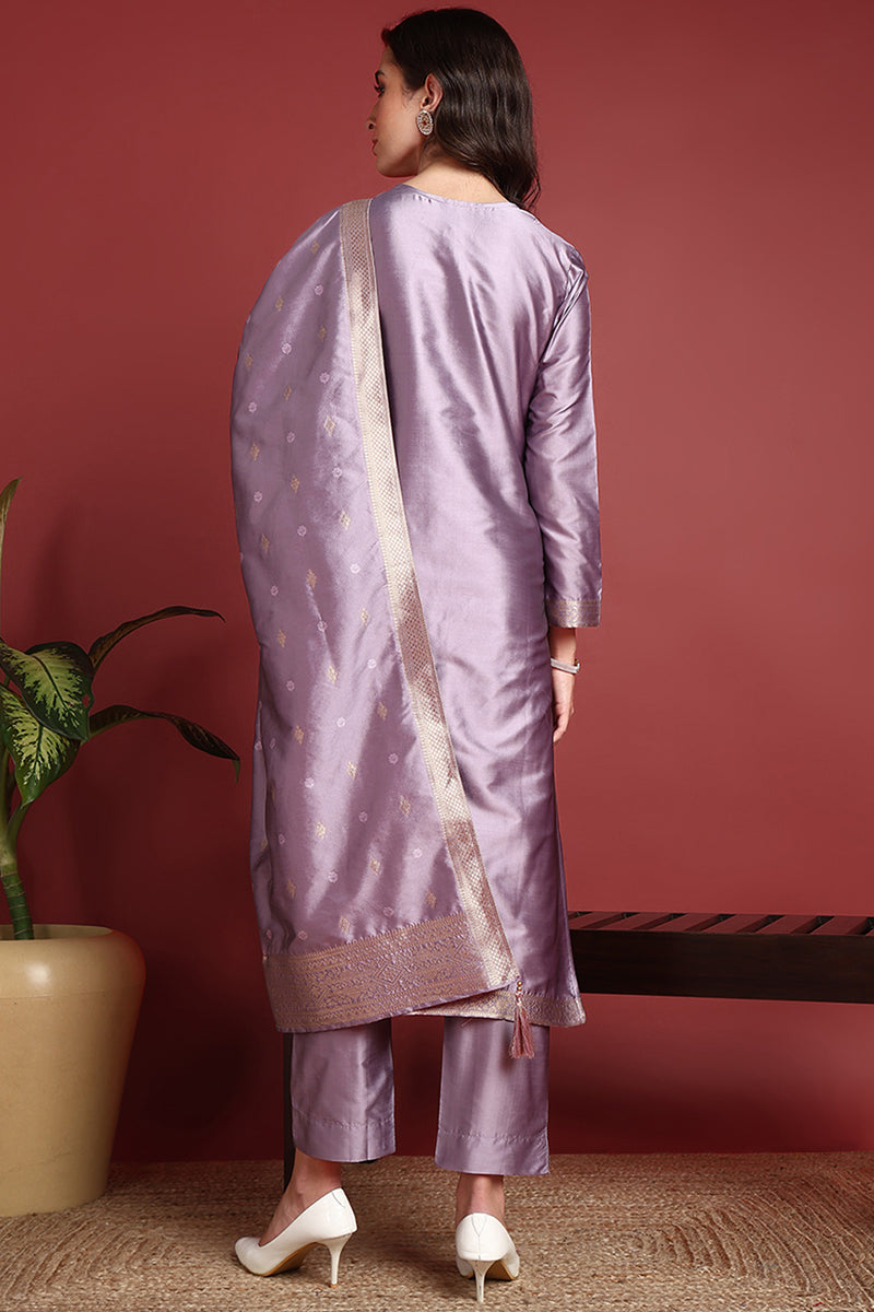 Lavender-Silk-Blend-Motifs-Design-Straight-3-Piece-Kurta-Set