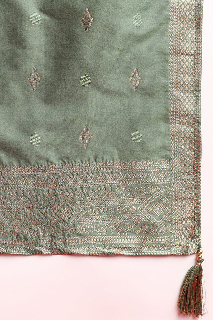 Green-Silk-Blend-Motifs-Woven-Design-Straight-3-Piece-Kurta-Set