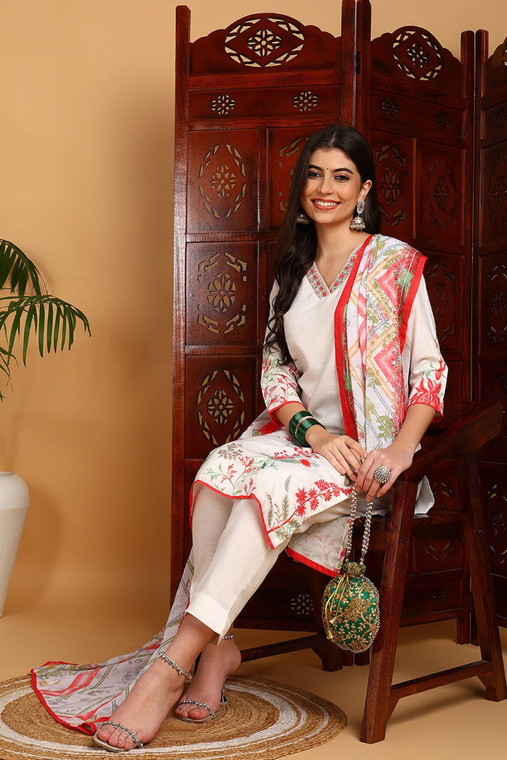 White-Rayon-Blend-Floral-Printed-Straight-3-Piece-Kurta-Set