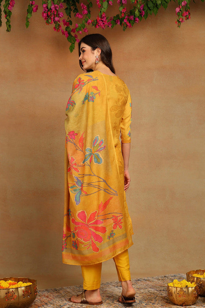 Mustard-Yellow-Rayon-Blend-Floral-Printed-Straight-3-Piece-Kurta-Set