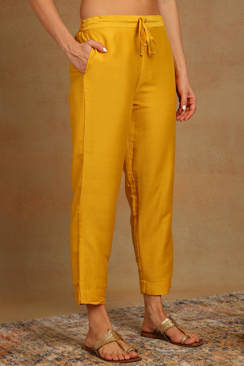 Mustard-Yellow-Rayon-Blend-Floral-Printed-Straight-3-Piece-Kurta-Set
