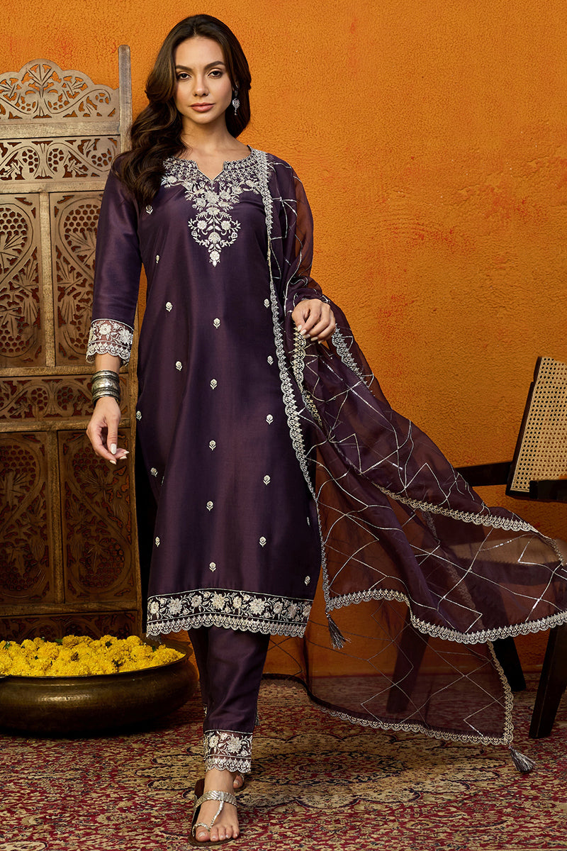Purple-Silk-Blend-Solid-Embroidered-Straight-3-Piece-Kurta-Set