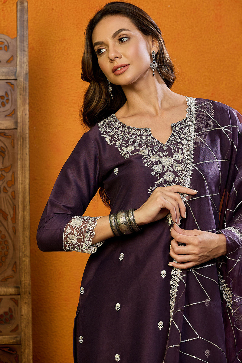 Purple-Silk-Blend-Solid-Embroidered-Straight-3-Piece-Kurta-Set
