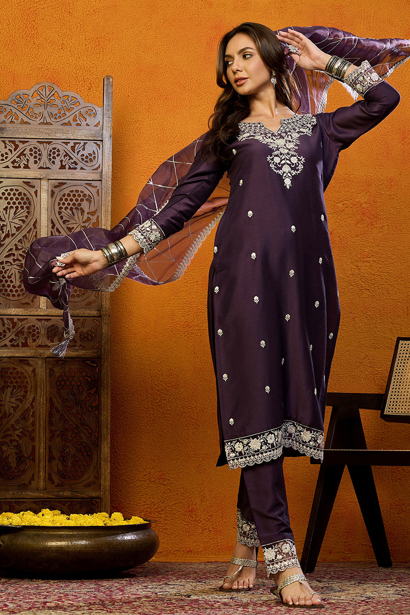 Purple-Silk-Blend-Solid-Embroidered-Straight-3-Piece-Kurta-Set