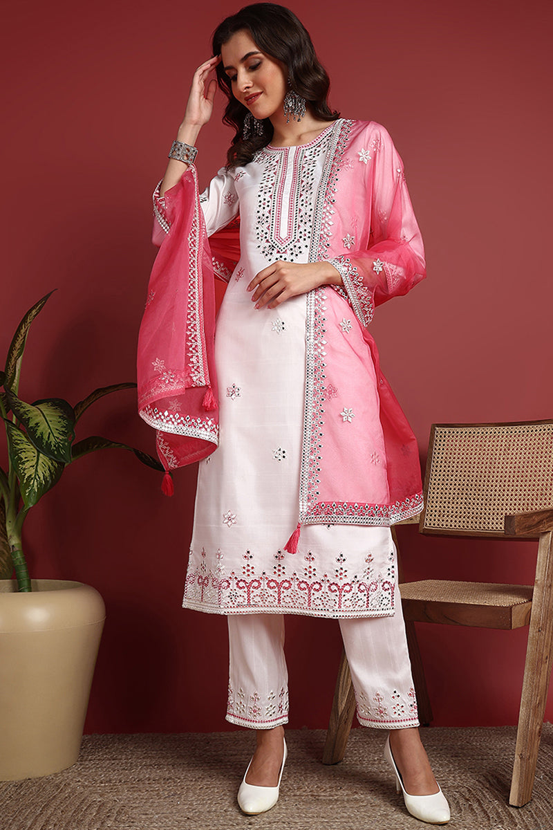 White-Silk-Blend-Solid-Embroidered-Straight-3-Piece-Kurta-Set