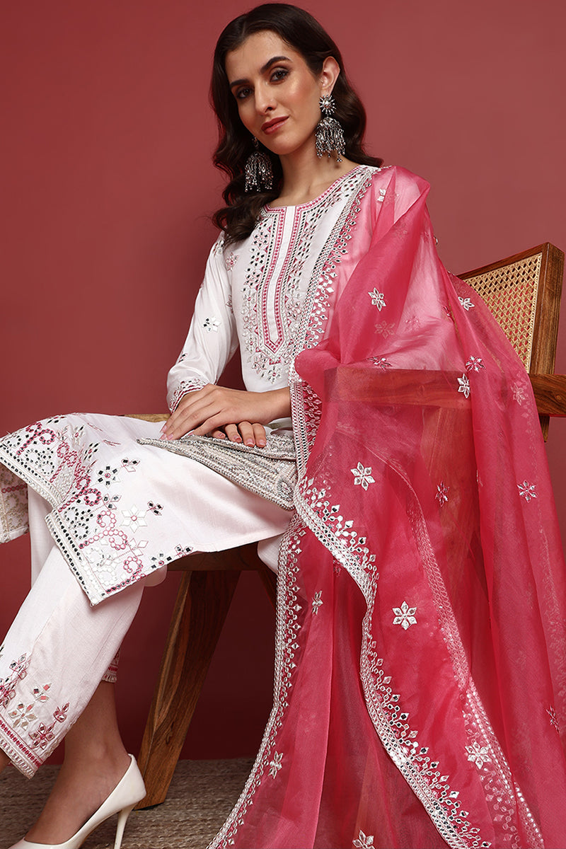 White-Silk-Blend-Solid-Embroidered-Straight-3-Piece-Kurta-Set