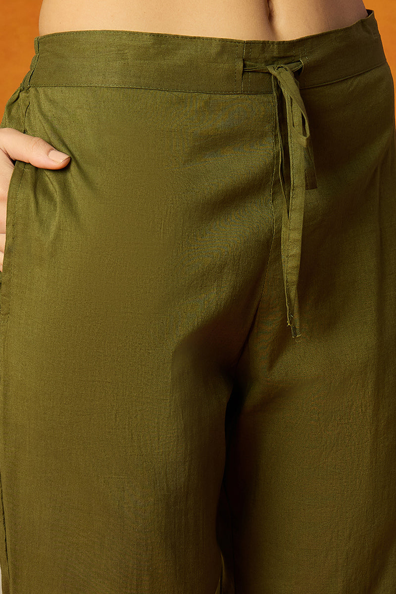 Olive-Rayon-Blend-Floral-Printed-Straight-Kurta-Set