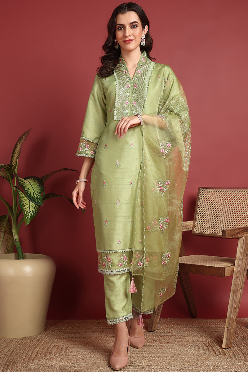Green-Silk-Blend-Solid-Embroidered-Straight-3-Piece-Kurta-Set
