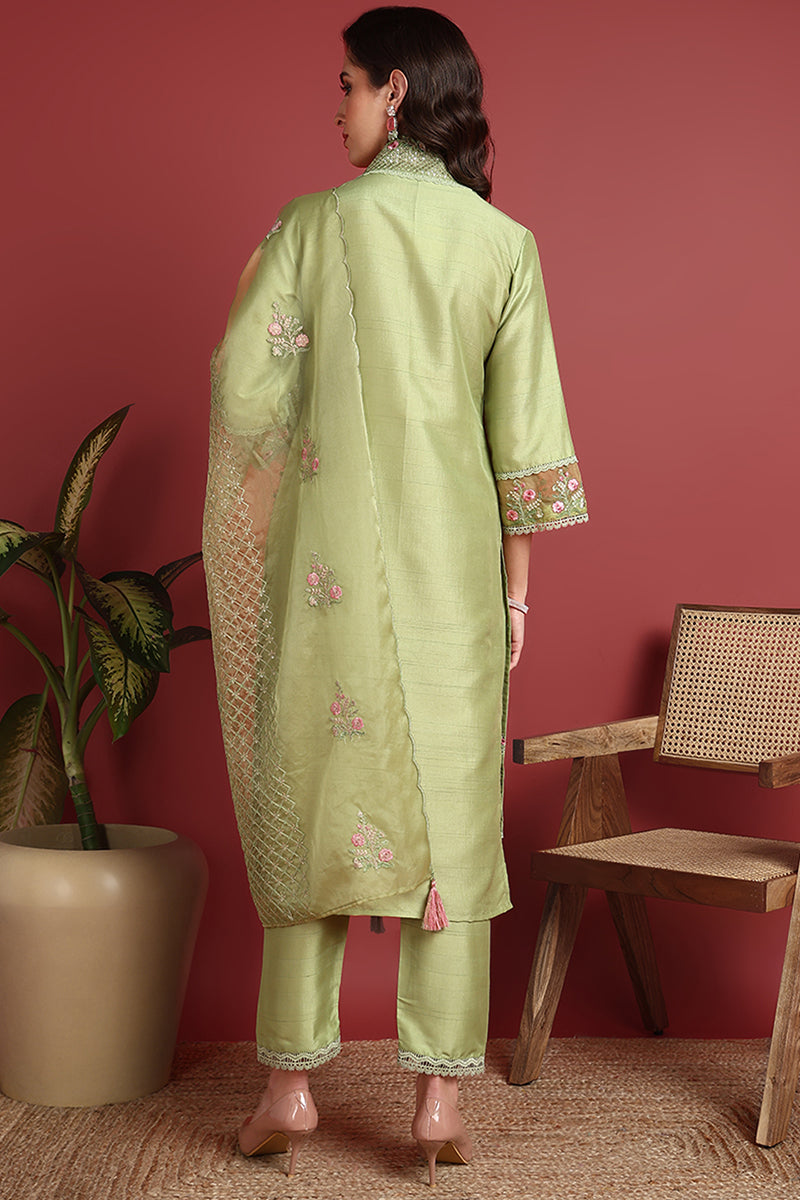 Green-Silk-Blend-Solid-Embroidered-Straight-3-Piece-Kurta-Set