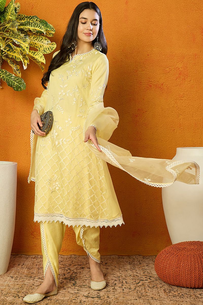 Yellow-Organza-Solid-Embroidered-A-Line-Dhoti-Bottom-Set