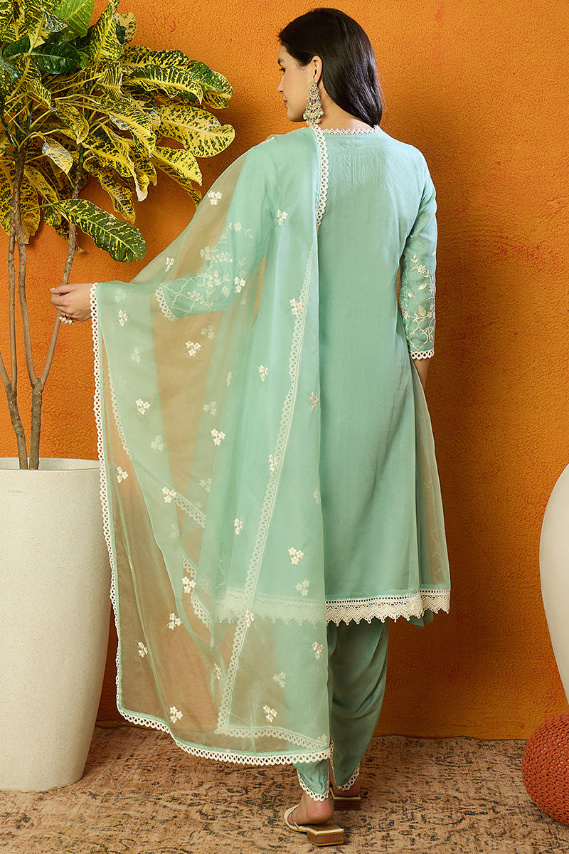 Sea-Green-Organza-Solid-Embroidered-A-Line-Dhoti-Style-Kurta-Set