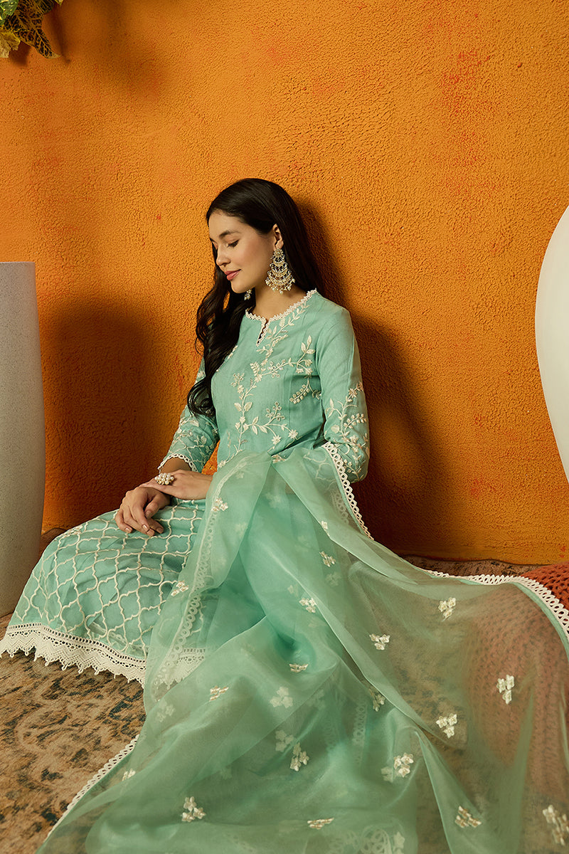 Sea-Green-Organza-Solid-Embroidered-A-Line-Dhoti-Style-Kurta-Set