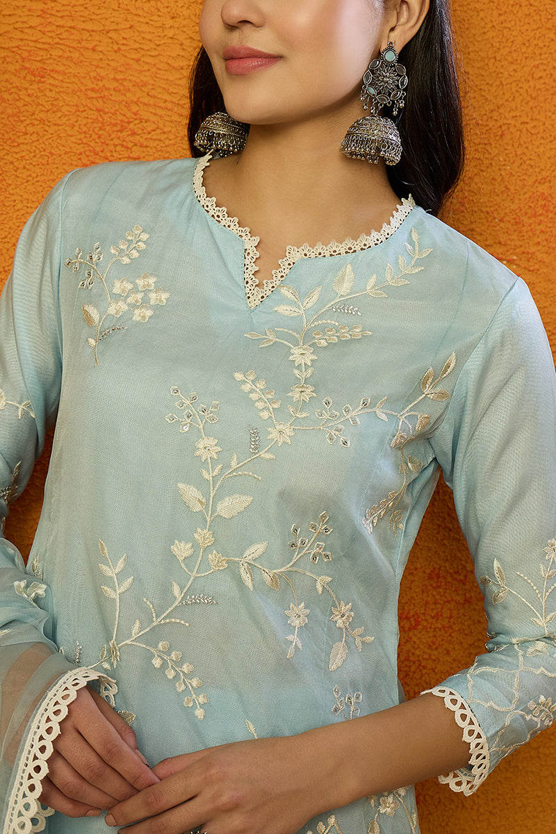 Blue-Organza-Solid-Embroidered-A-Line-Dhoti-Style-Kurta-Set
