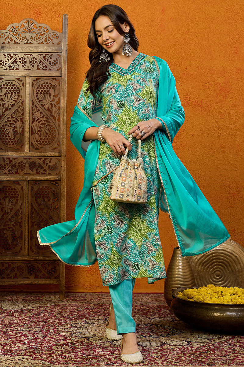 Blue-Cotton-Blend-Bandhani-Printed-Straight-3-Piece-Kurta-Set
