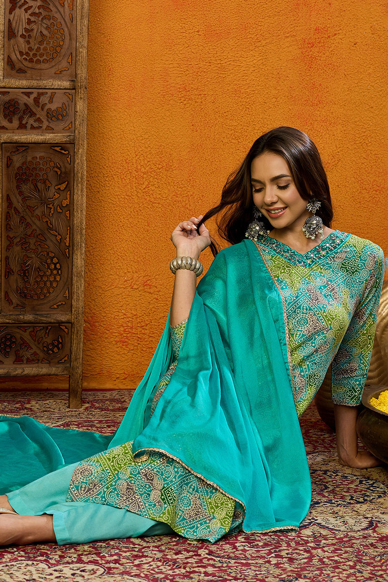 Blue-Cotton-Blend-Bandhani-Printed-Straight-3-Piece-Kurta-Set