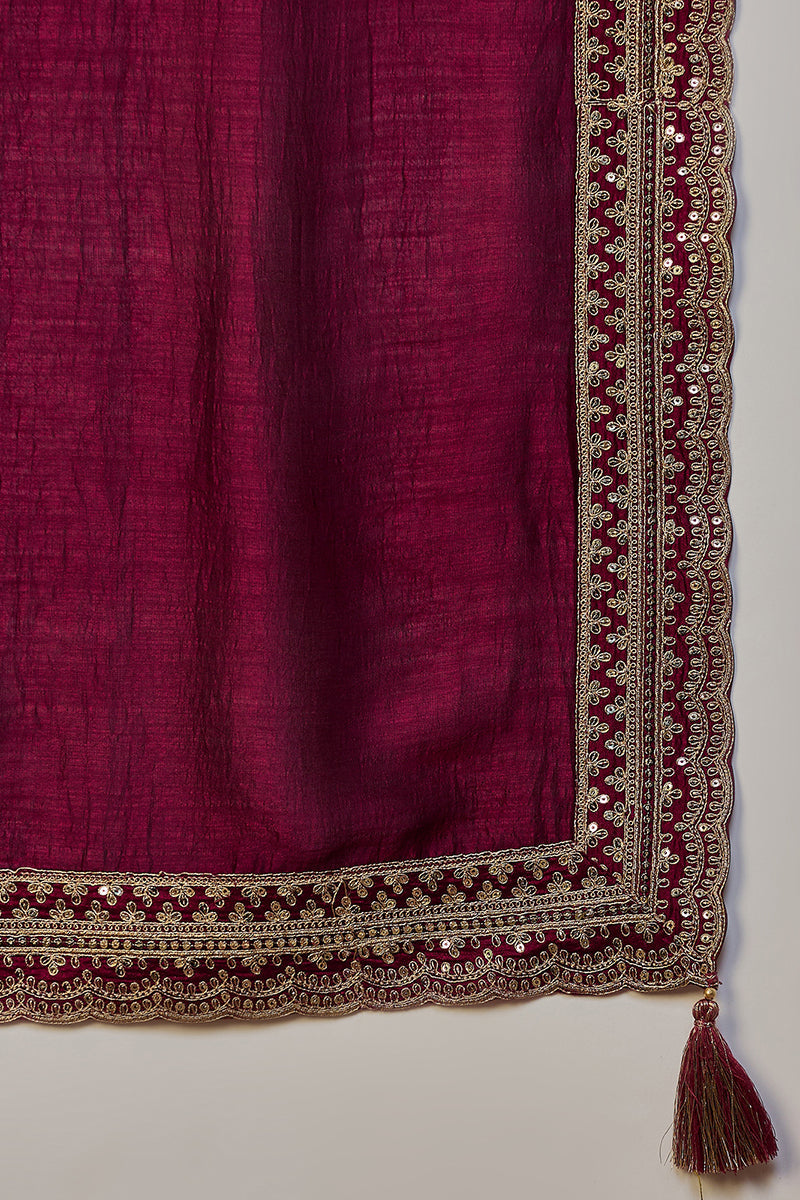 Maroon-Silk-Blend-Solid-Embroidered-Straight-3-Piece-Kurta-Set